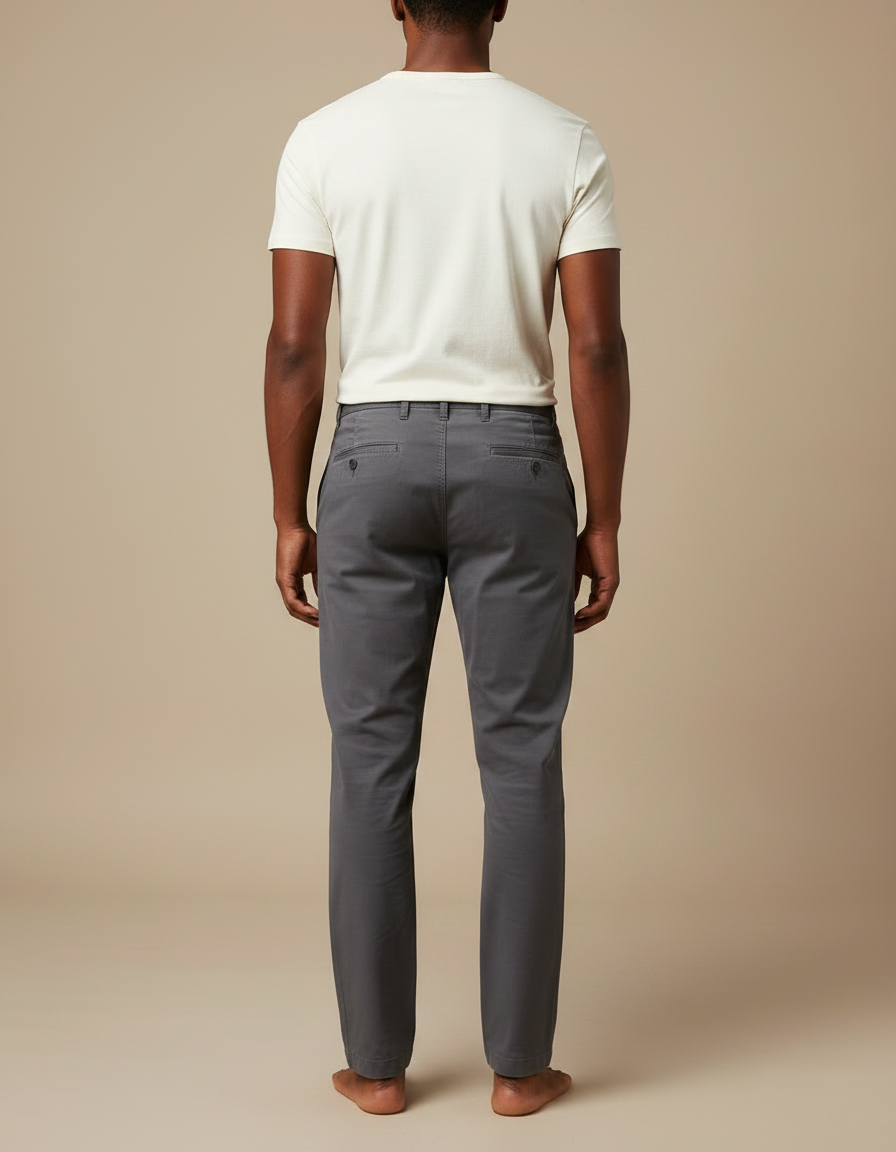 Pantalon Chino Gris Coton Coupe Droite Homme Décontracté - vue 2