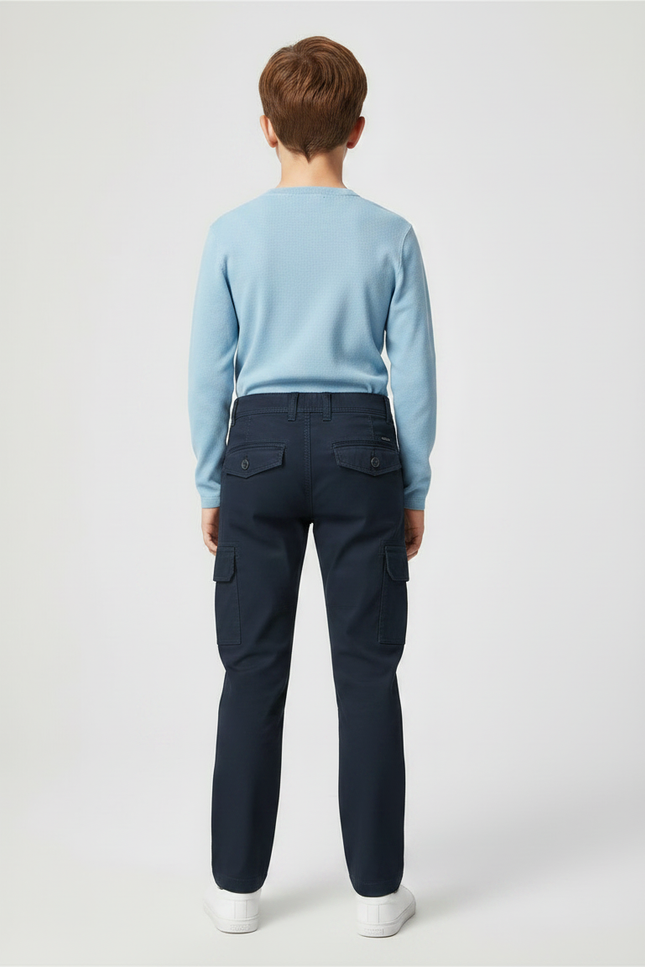 Pantalon Chino Bleu Marine Cargo Enfant Coton - vue 2