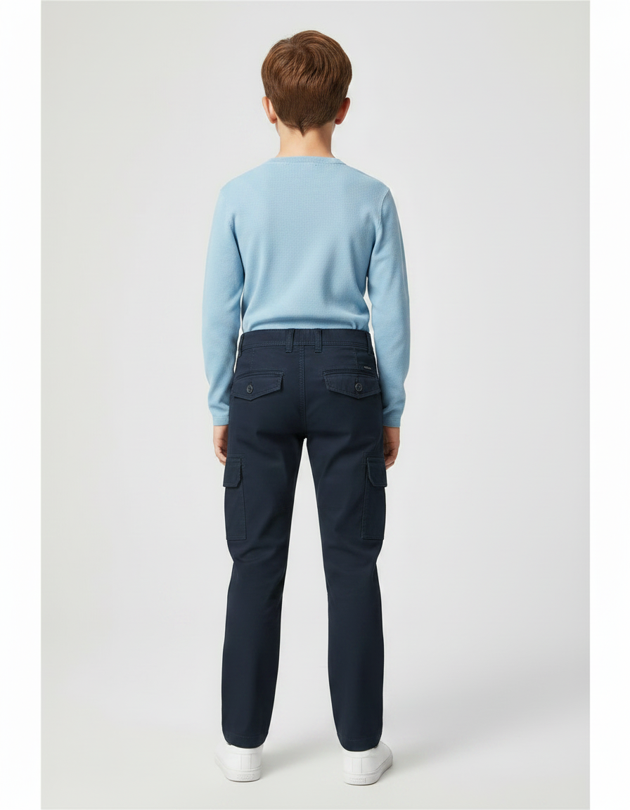 Pantalon Chino Bleu Marine Cargo Enfant Coton - vue 2