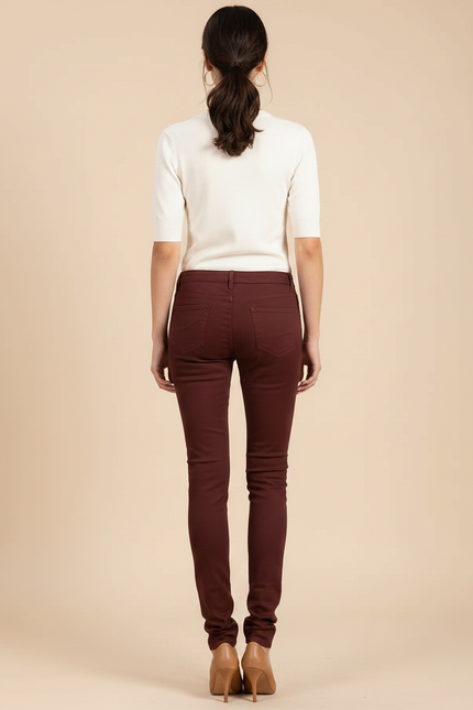 Pantalon Chino Marron Skinny Stretch Confortable Femme - Bordeaux Gabardine - vue 2