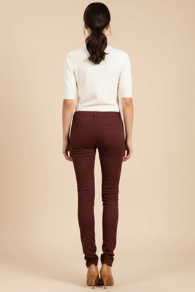 Pantalon Chino Marron Skinny Stretch Confortable Femme - Bordeaux Gabardine - vue 2