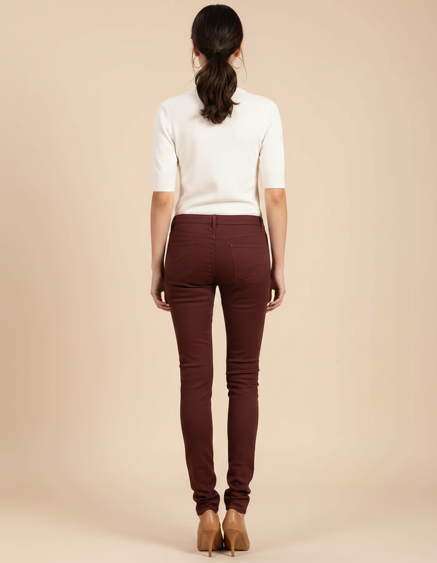 Pantalon Chino Marron Skinny Stretch Confortable Femme - Bordeaux Gabardine - vue 2