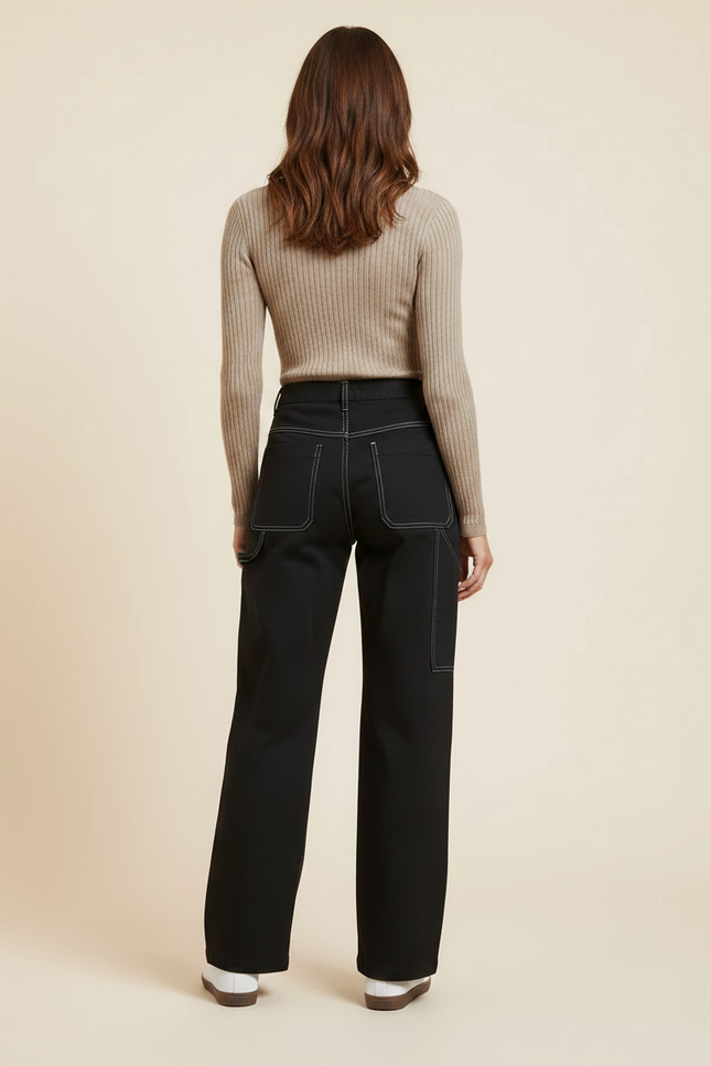 Pantalon Chino Noir Ample Décontracté Femme - Gabardine - vue 2
