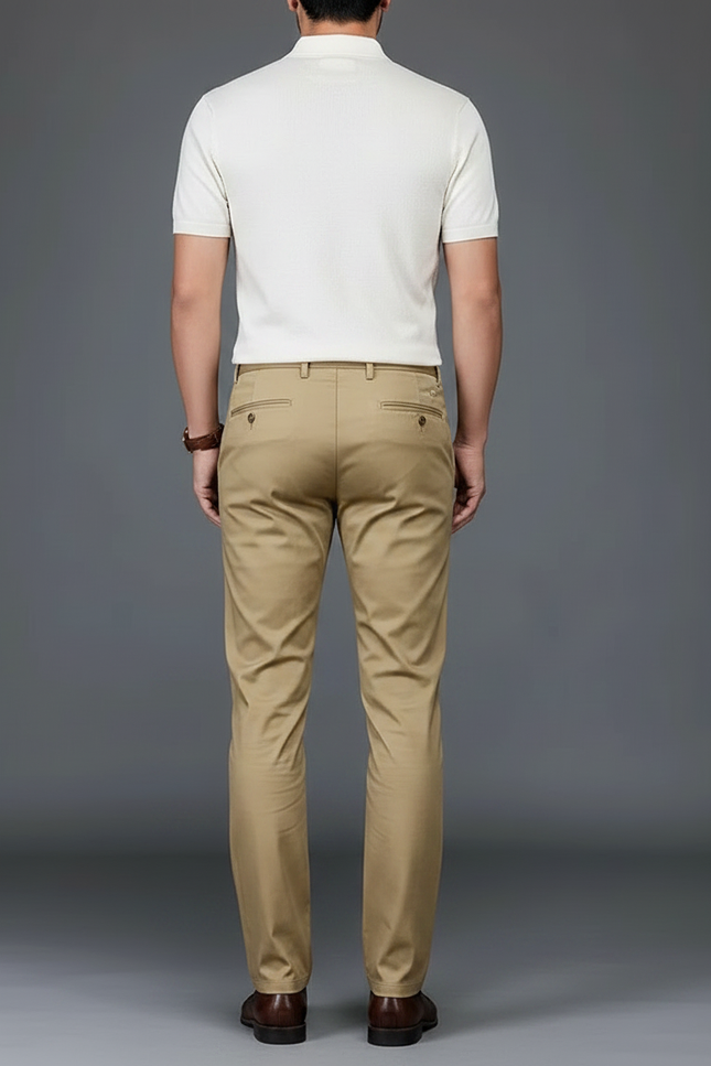 Pantalon Chino Kaki Droit Coton Homme Élégant - vue 2