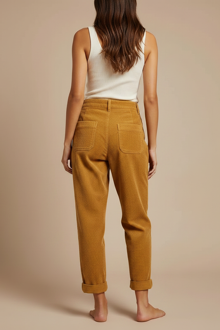 Pantalon Chino Côtelé Marron Ample Taille Haute Femme - Cordé - vue 2