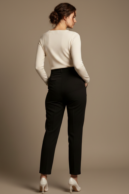 Pantalon Chino Noir Taille Haute Slim Cropped Élégant - Gabardine - vue 2