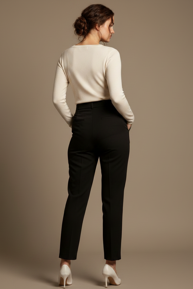 Pantalon Chino Noir Taille Haute Slim Cropped Élégant - Gabardine - vue 2