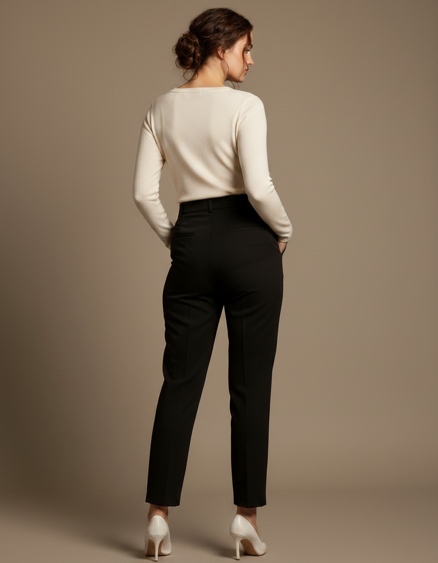 Pantalon Chino Noir Taille Haute Slim Cropped Élégant - Gabardine - vue 2