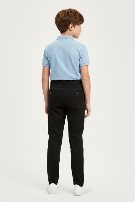 Pantalon Chino Noir Plissé Ceinture Élégant Enfant - Gabardine - vue 2