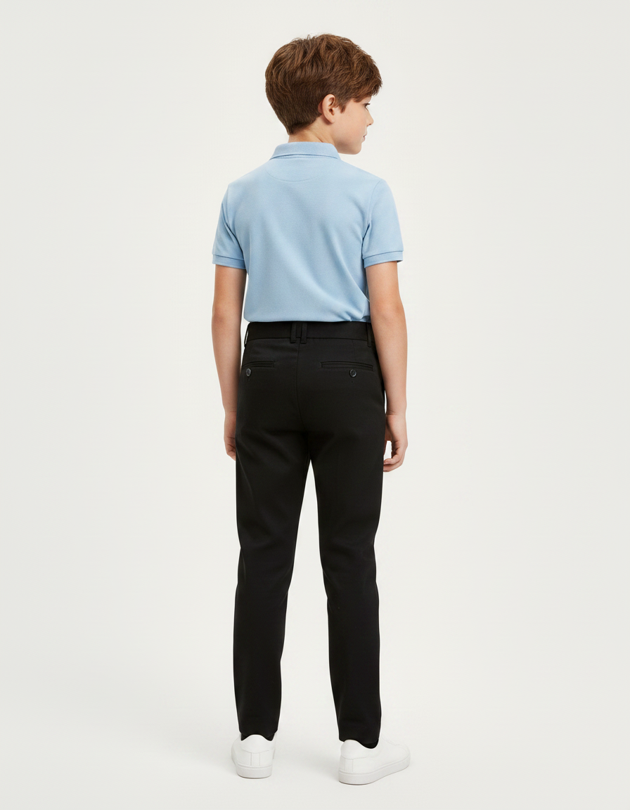 Pantalon Chino Noir Plissé Ceinture Élégant Enfant - Gabardine - vue 2