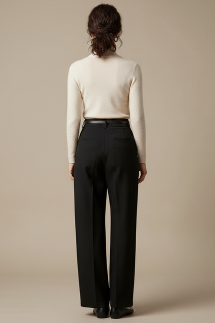 Pantalon Chino Noir Ample Fluide Poches Femme - Gabardine - vue 2