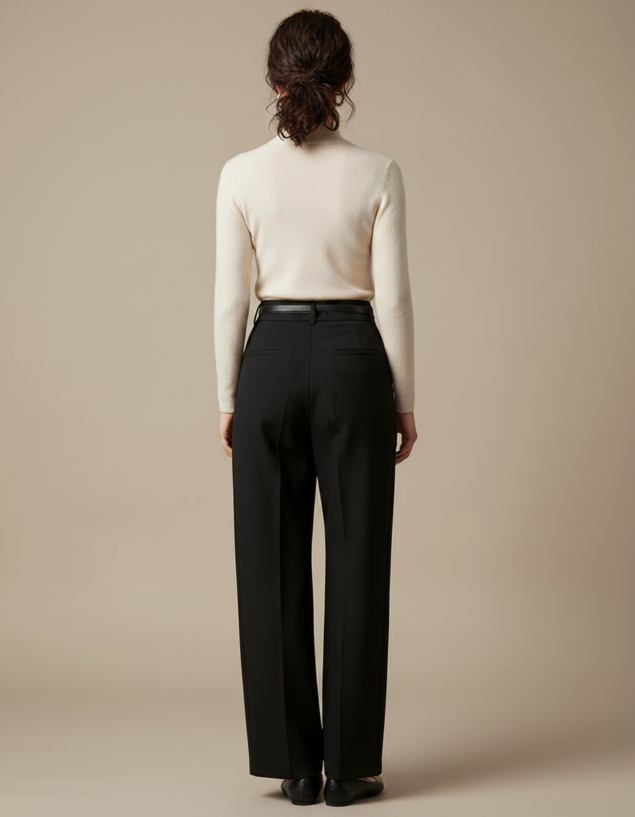 Pantalon Chino Noir Ample Fluide Poches Femme - Gabardine - vue 2
