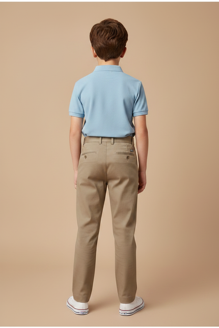 Pantalon Chino Beige Plissé Droit Coton Garçon - Kaki - vue 2