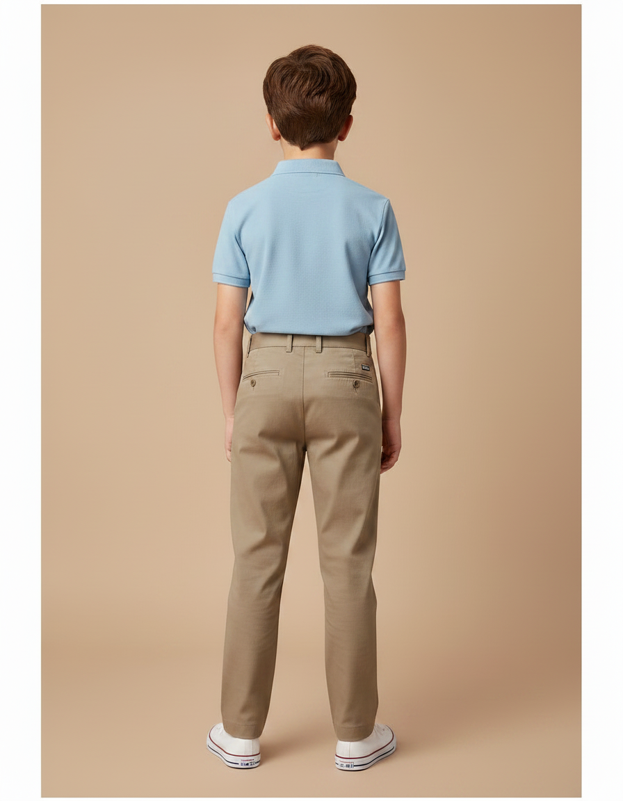 Pantalon Chino Beige Plissé Droit Coton Garçon - Kaki - vue 2
