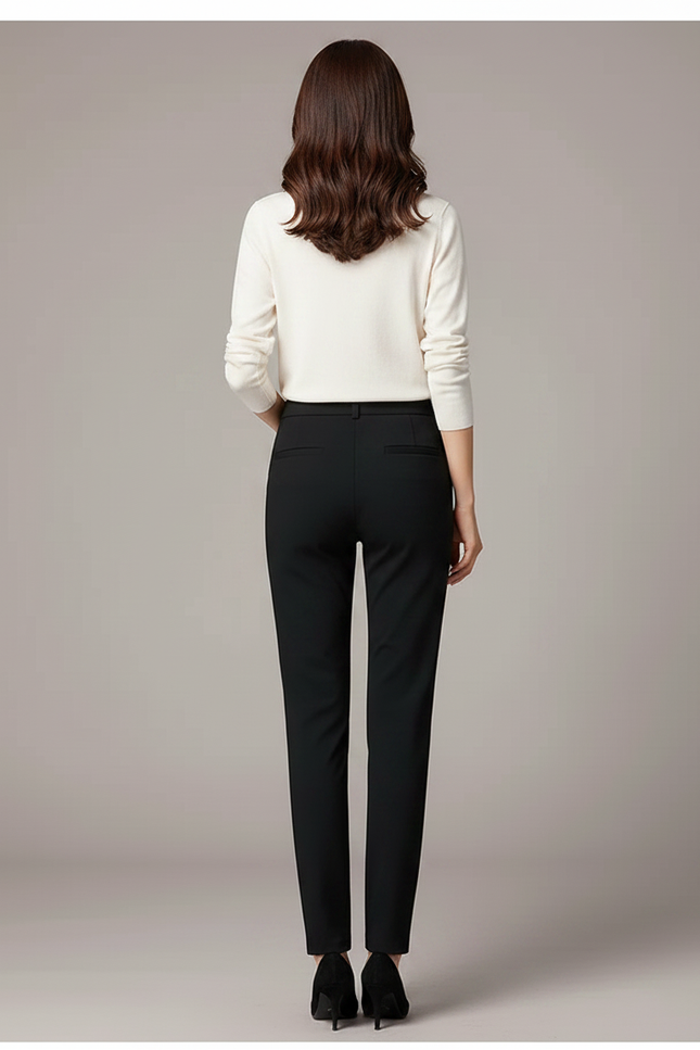 Pantalon Chino Noir Élégannt Droit Taille Haute Femme - Polyester - vue 2