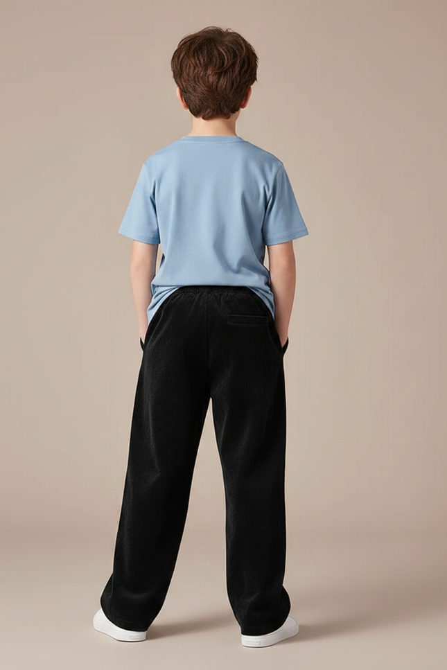 Pantalon Chino Garçon Noir Large - Cordé - vue 2