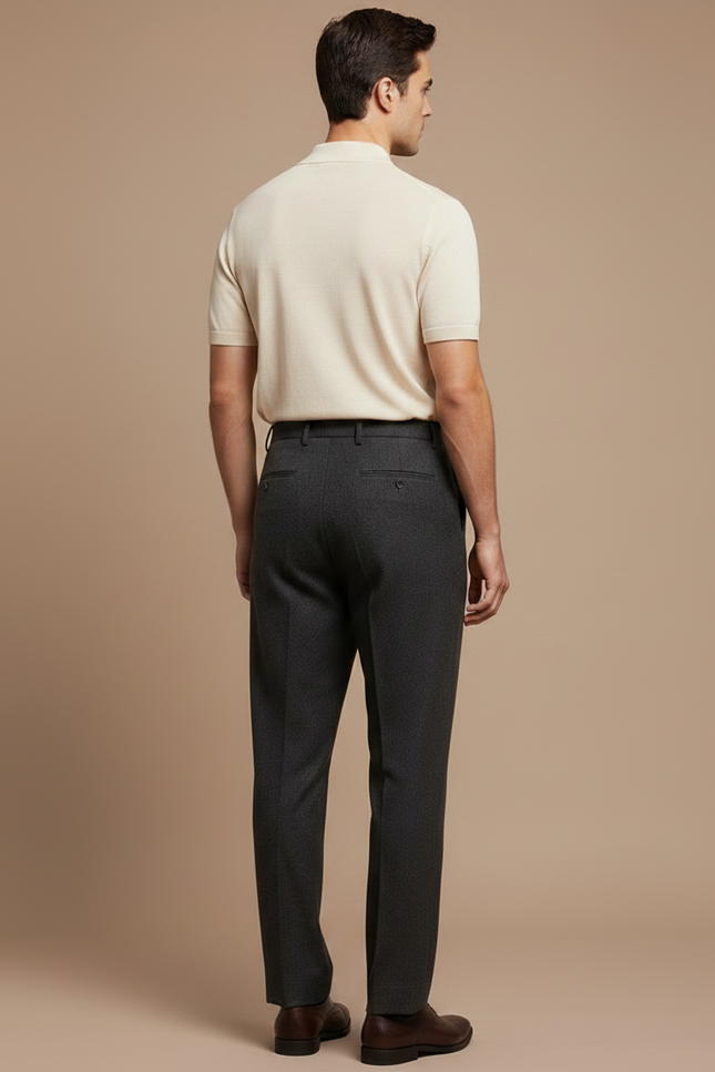 Pantalon Chino Gris Plissé Droit Élégant Homme - Laine - vue 2