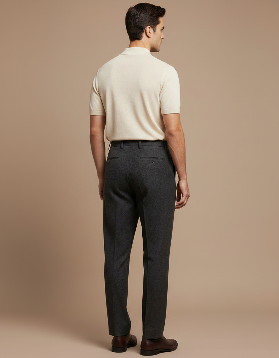 Pantalon Chino Gris Plissé Droit Élégant Homme - Laine - vue 2