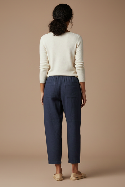 Pantalon Chino Bleu Marine Ample Coton Lin Femme - vue 2