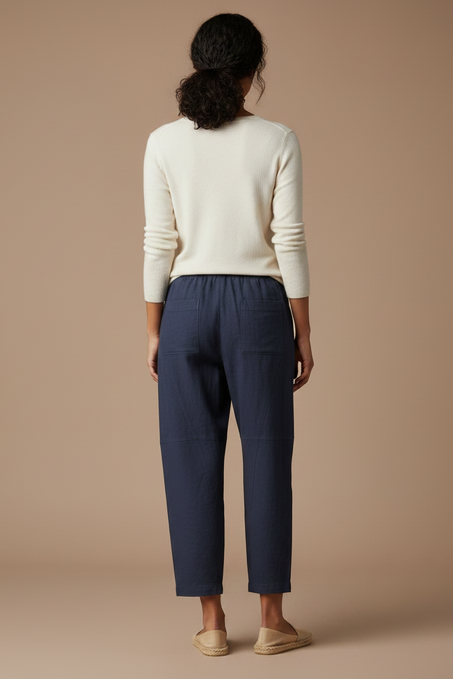 Pantalon Chino Bleu Marine Ample Coton Lin Femme - vue 2