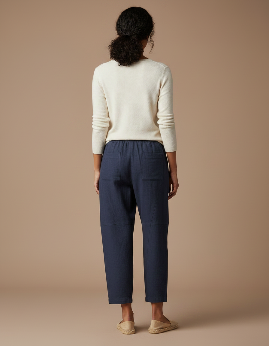 Pantalon Chino Bleu Marine Ample Coton Lin Femme - vue 2
