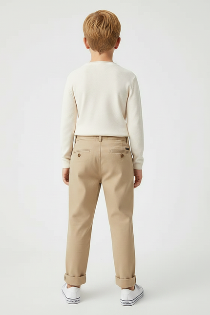Pantalon Chino Kaki Plissé Décontracté Garçon Coton - vue 2