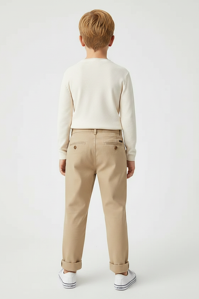 Pantalon Chino Kaki Plissé Décontracté Garçon Coton - vue 2