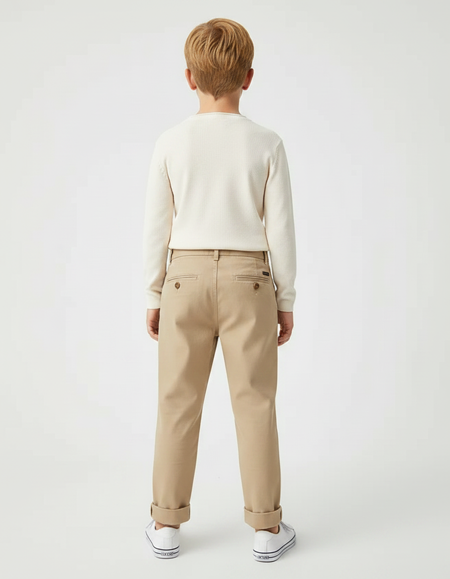 Pantalon Chino Kaki Plissé Décontracté Garçon Coton - vue 2