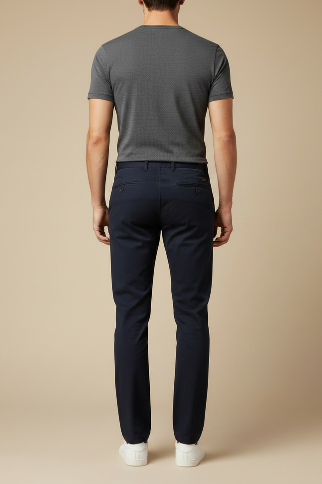 Pantalon Chino Bleu Marine Coton Slim Élégant Homme - Gabardine - vue 2