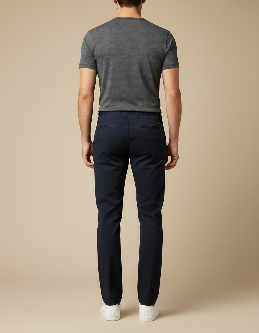 Pantalon Chino Bleu Marine Coton Slim Élégant Homme - Gabardine - vue 2