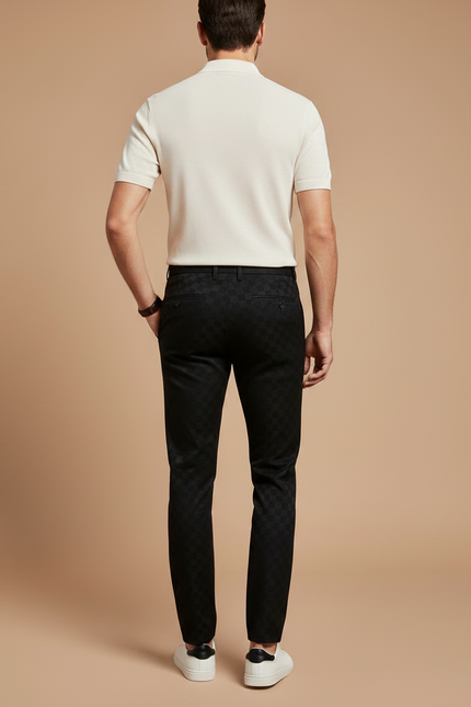 Pantalon Chino Noir Carreaux Slim Élégant Homme - Polyester - vue 2