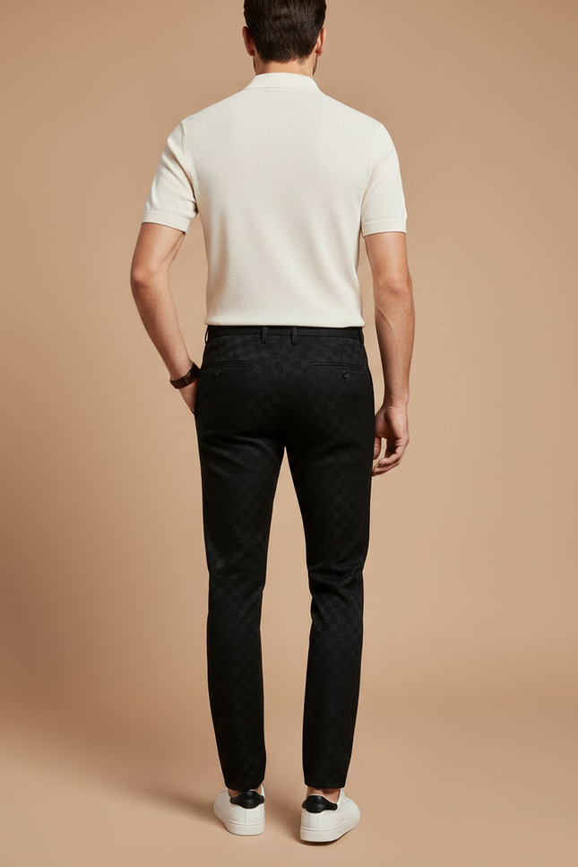 Pantalon Chino Noir Carreaux Slim Élégant Homme - Polyester - vue 2