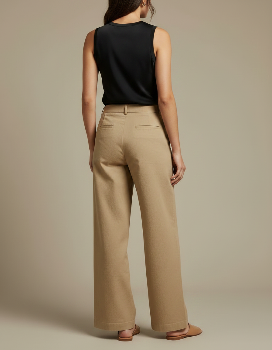 Pantalon Chino Beige Plissé Large Fluide Décontracté - Gabardine - vue 2