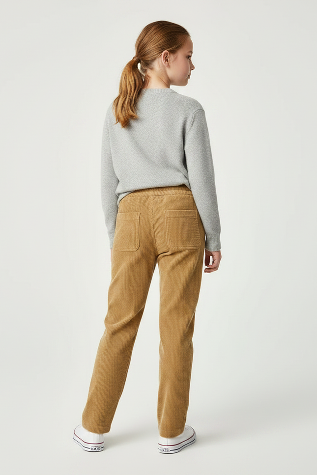 Pantalon Chino Côtelé Marron Décontracté Droit Enfant - Camel Cordé - vue 2
