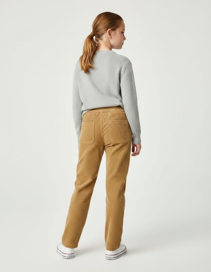 Pantalon Chino Côtelé Marron Décontracté Droit Enfant - Camel Cordé - vue 2