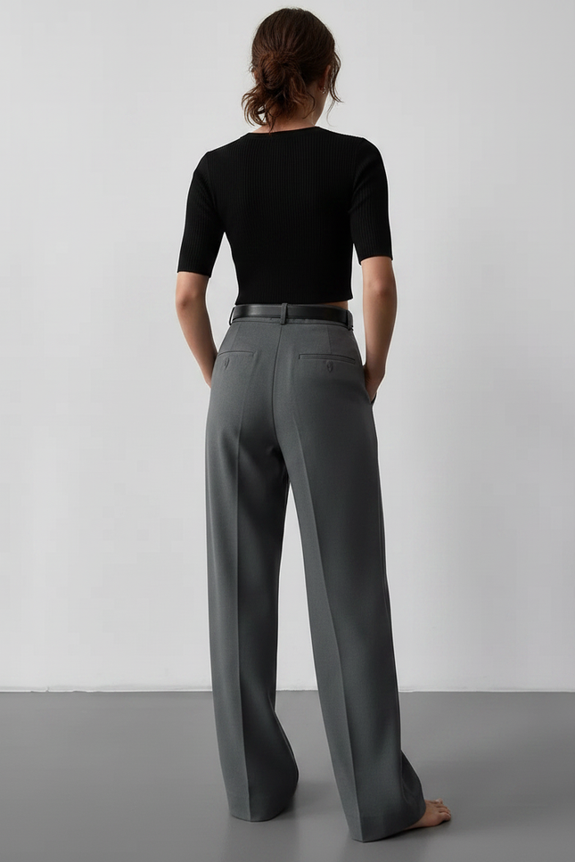 Pantalon Chino Gris Plissé Ample Élégant Femme - Gabardine - vue 2