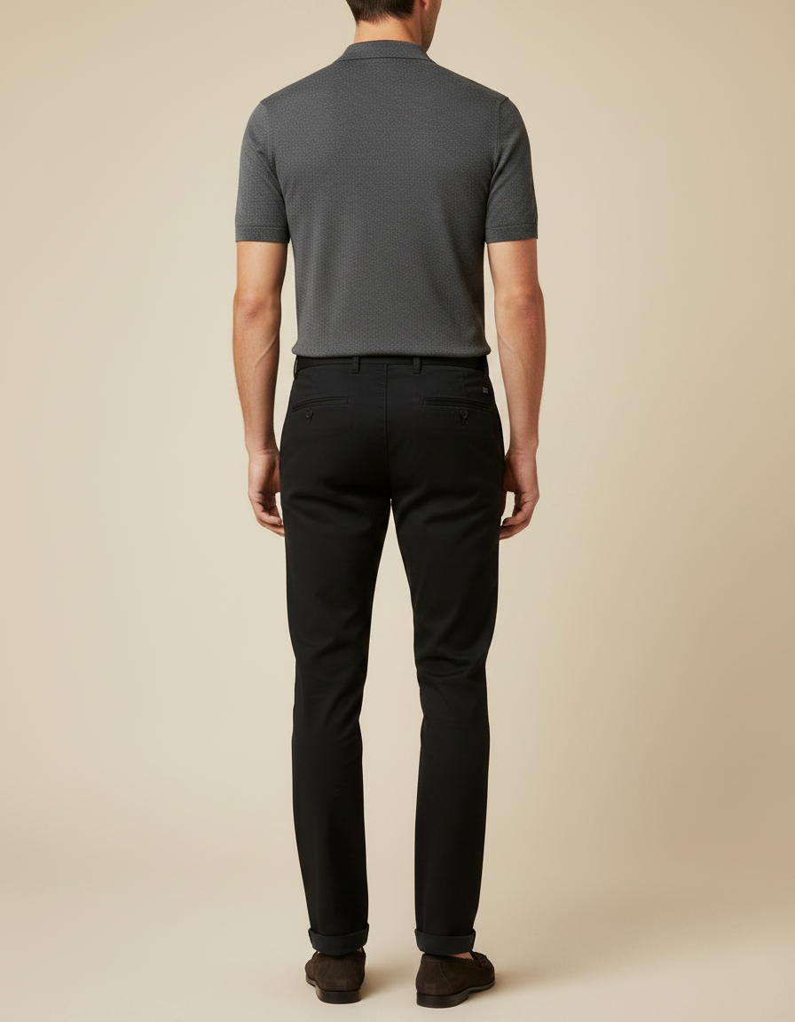 Pantalon Chino Noir Slim Coton Élégant Homme - vue 2