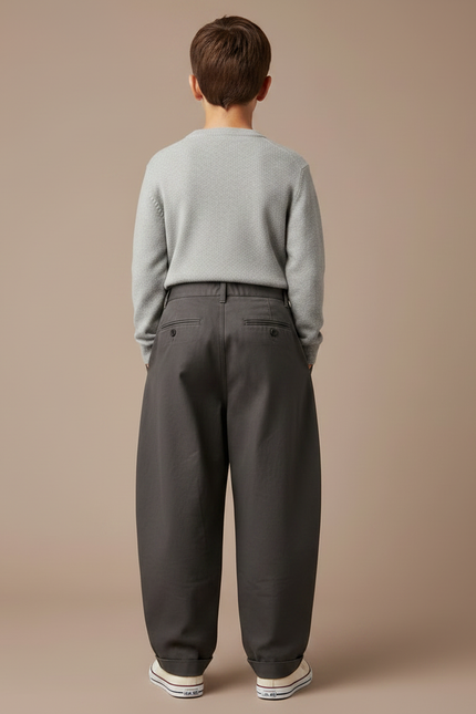 Pantalon Chino Gris Foncé Ample Plissé Coton Enfant - vue 2