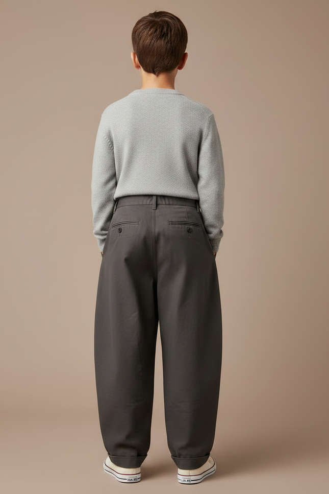 Pantalon Chino Gris Foncé Ample Plissé Coton Enfant - vue 2