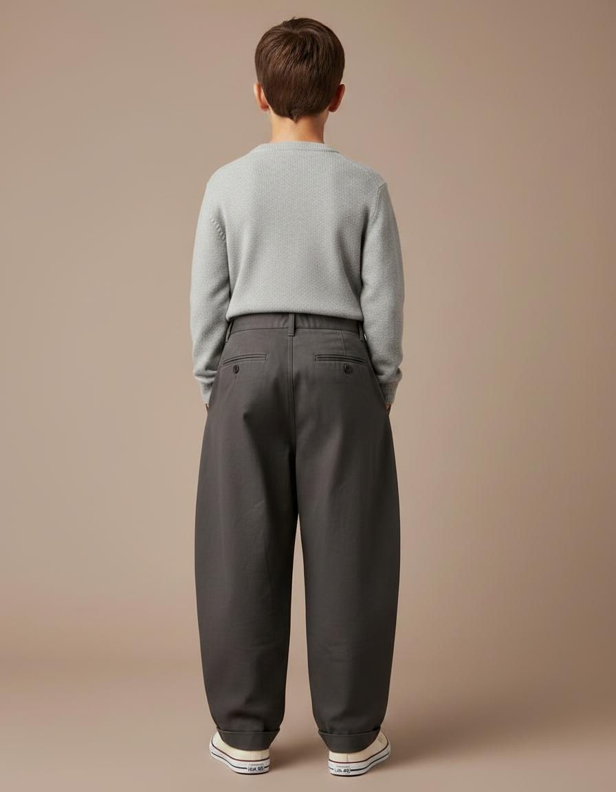 Pantalon Chino Gris Foncé Ample Plissé Coton Enfant - vue 2