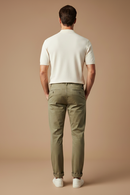 Pantalon Chino Kaki Coton Coupe Droite Homme Décontracté - vue 2