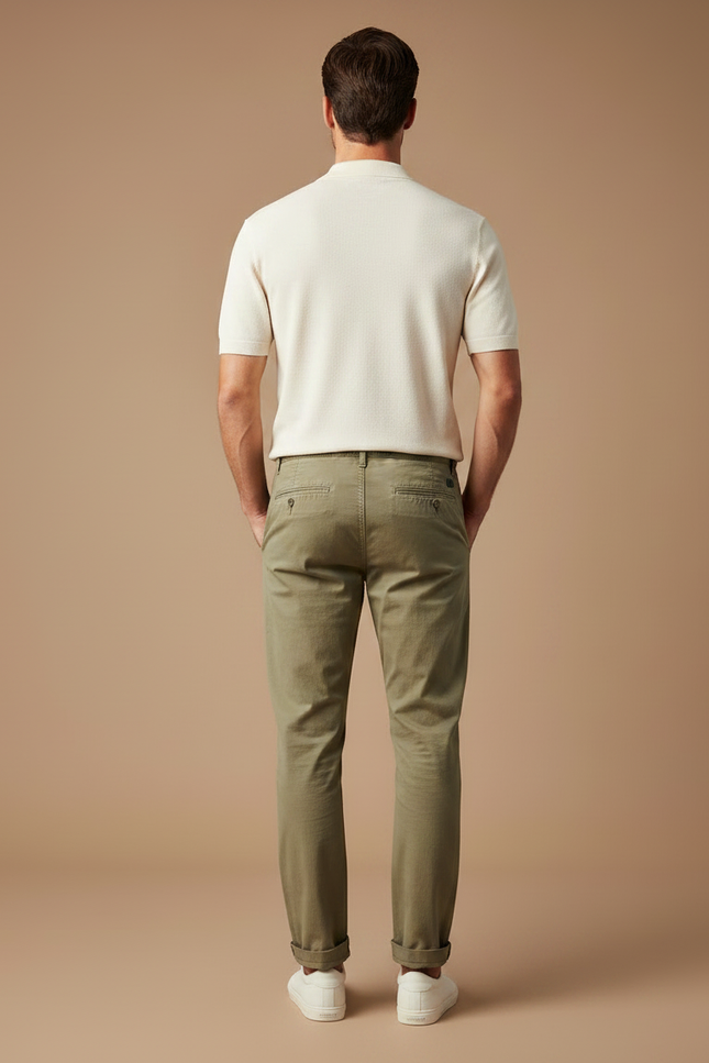 Pantalon Chino Kaki Coton Coupe Droite Homme Décontracté - vue 2