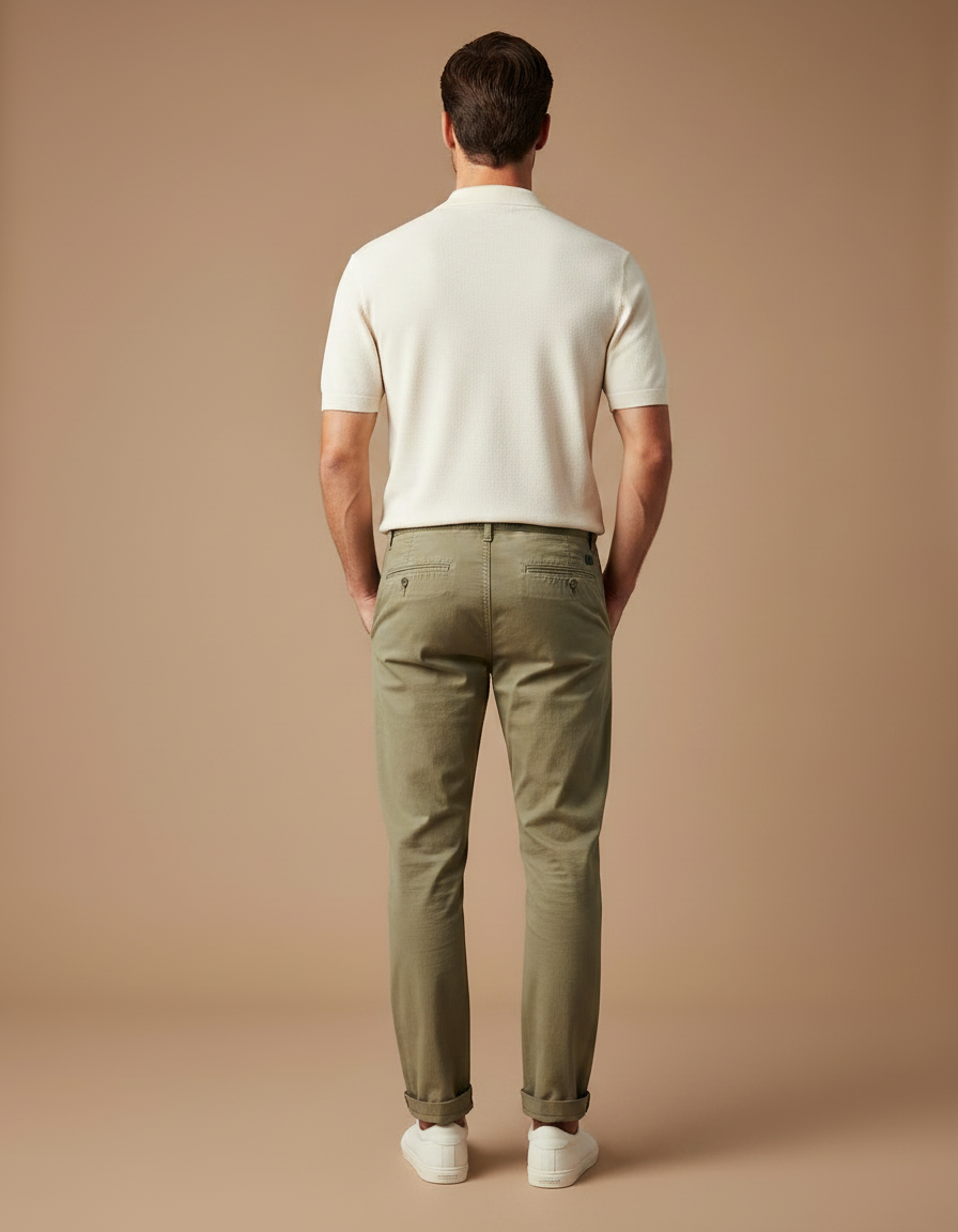 Pantalon Chino Kaki Coton Coupe Droite Homme Décontracté - vue 2