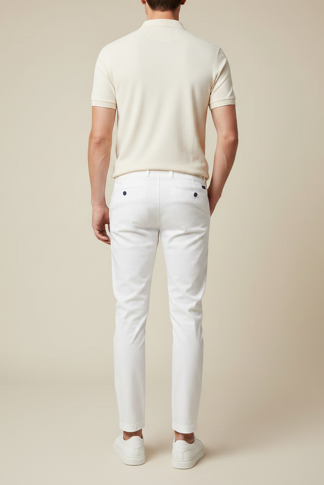 Pantalon Chino Blanc Slim Coton Décontracté Cordon - vue 2