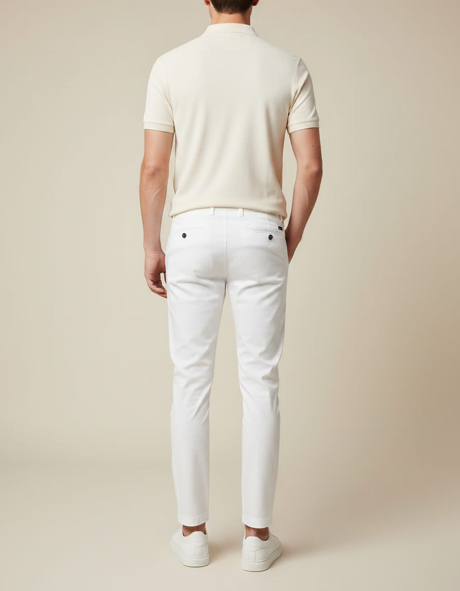 Pantalon Chino Blanc Slim Coton Décontracté Cordon - vue 2