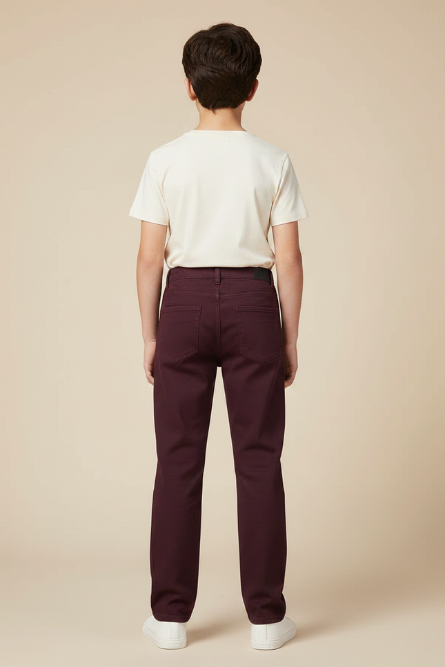 Pantalon Chino Bordeaux Coton Droit Décontracté Enfant - vue 2