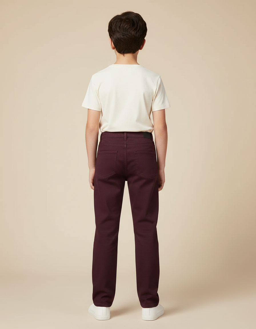 Pantalon Chino Bordeaux Coton Droit Décontracté Enfant - vue 2