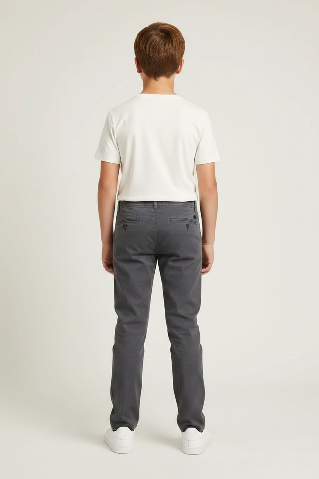 Pantalon Chino Gris Coton Décontracté Enfant - vue 2