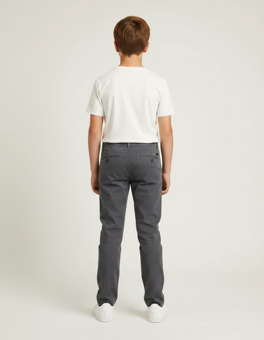 Pantalon Chino Gris Coton Décontracté Enfant - vue 2