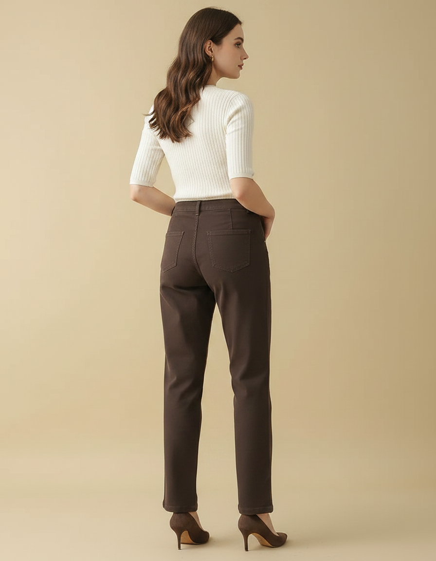 Pantalon Chino Marron Droit Taille Haute Élégant - Gabardine - vue 2